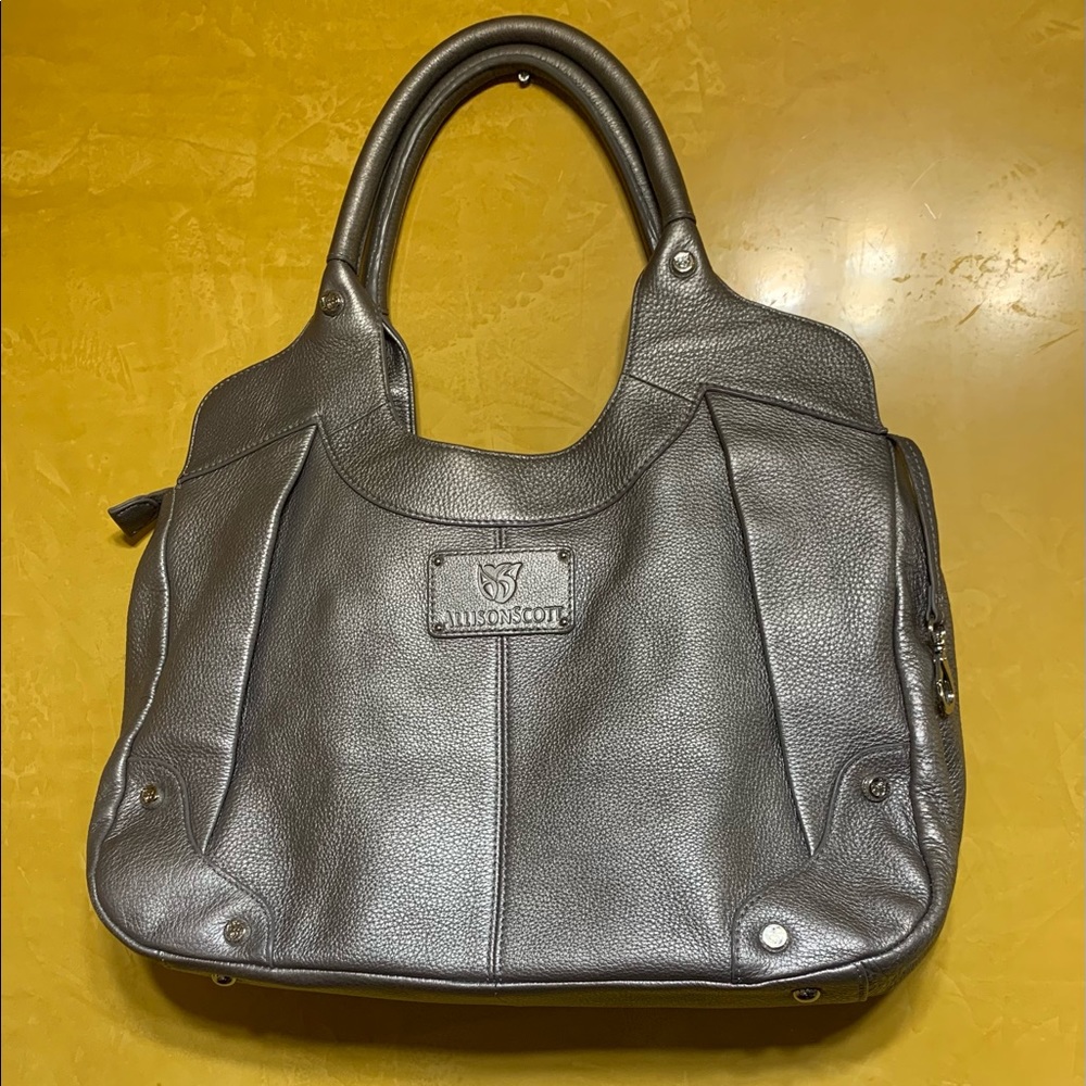 Gray leather purse